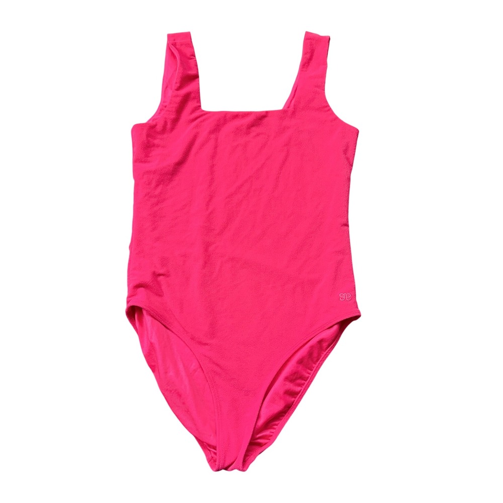 Albion One Piece Swimsuit Womens Large Hot Pink Excellent Textured Square Neck